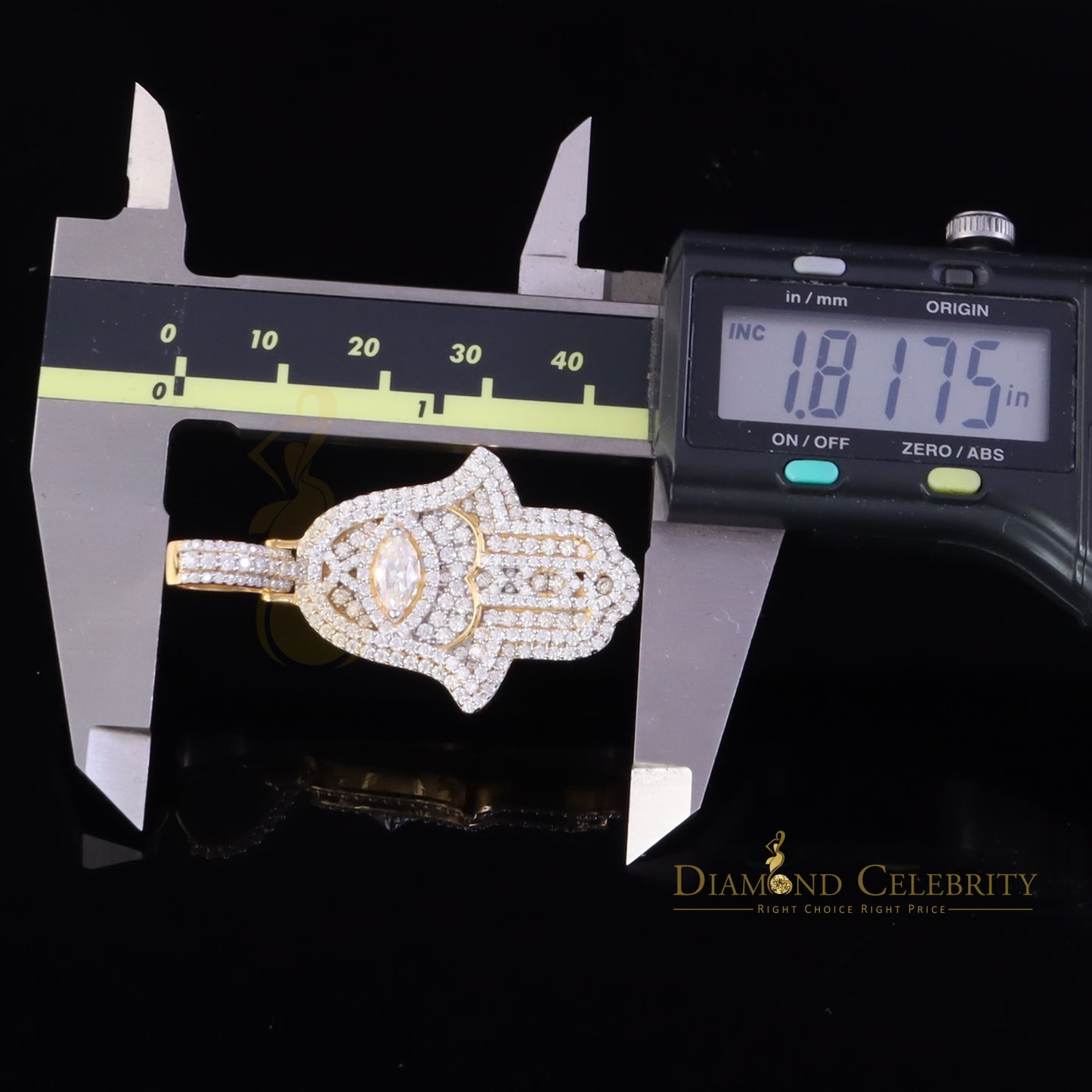Diamondcelebritees 3.00ct Moissanite VVS D Baguette 925 Silver Yellow Hamsa Pendant For Women's