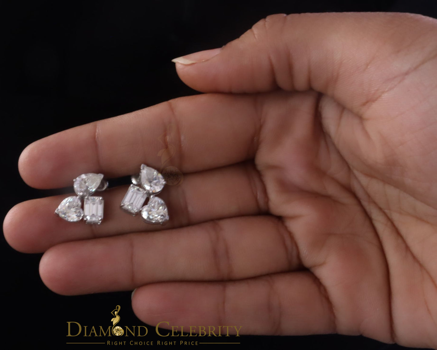 Diamondcelebritees 5.00 CT VVS 'D' Moissanite Women's Tri 925 Silver White Toi et Moi Stud Earrings