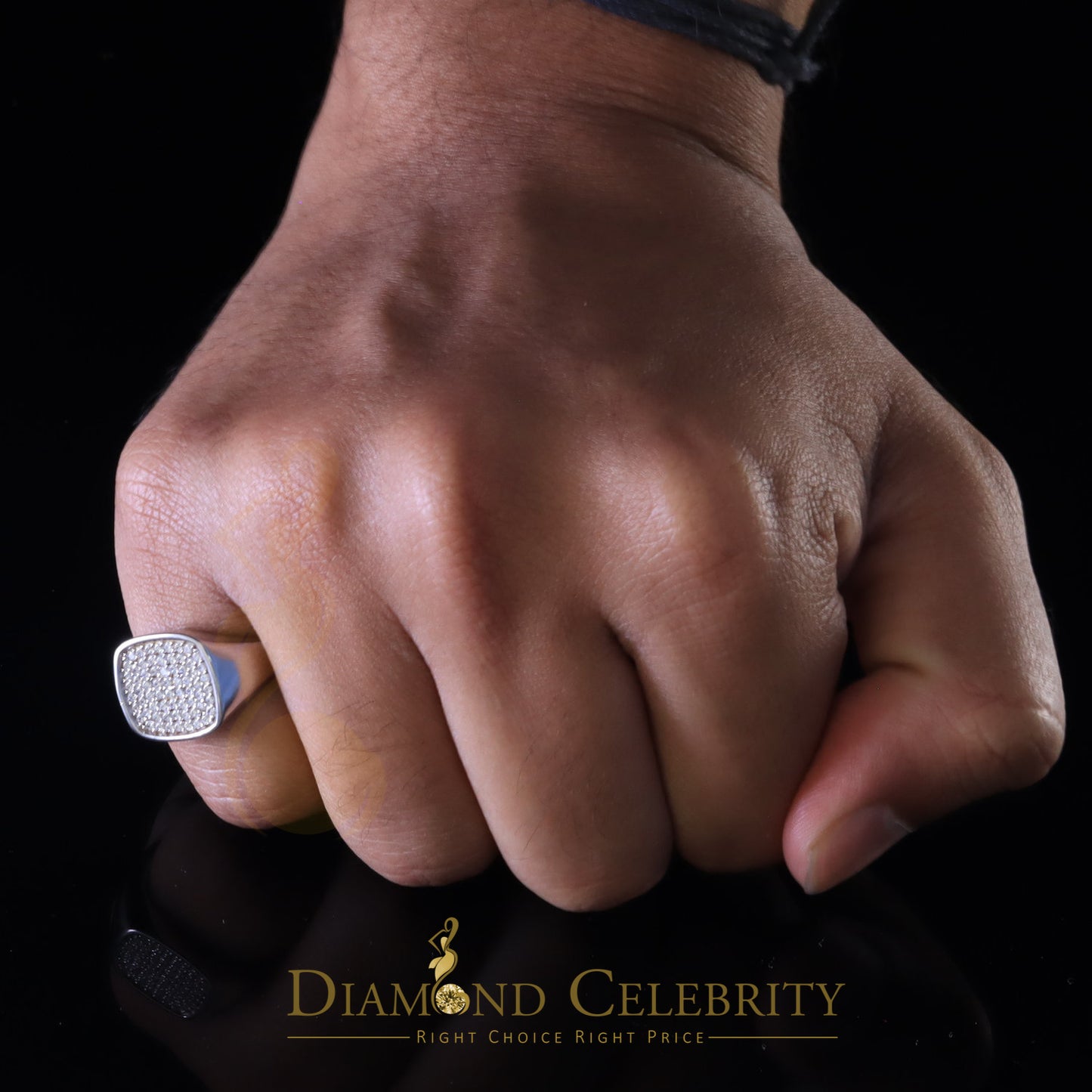 DiamondCelebritees 925 White Silver Square-Shape 0.25ct Cubic Zirconia Engagement Men's Ring SZ 8