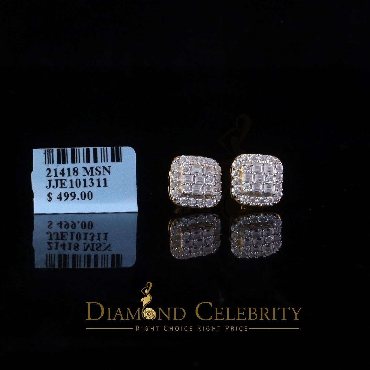 DiamondCelebritees Yellow 925 Silver 1.50ct VVS 'D' Baguette Moissanite Stud Earrings Men's/Women's