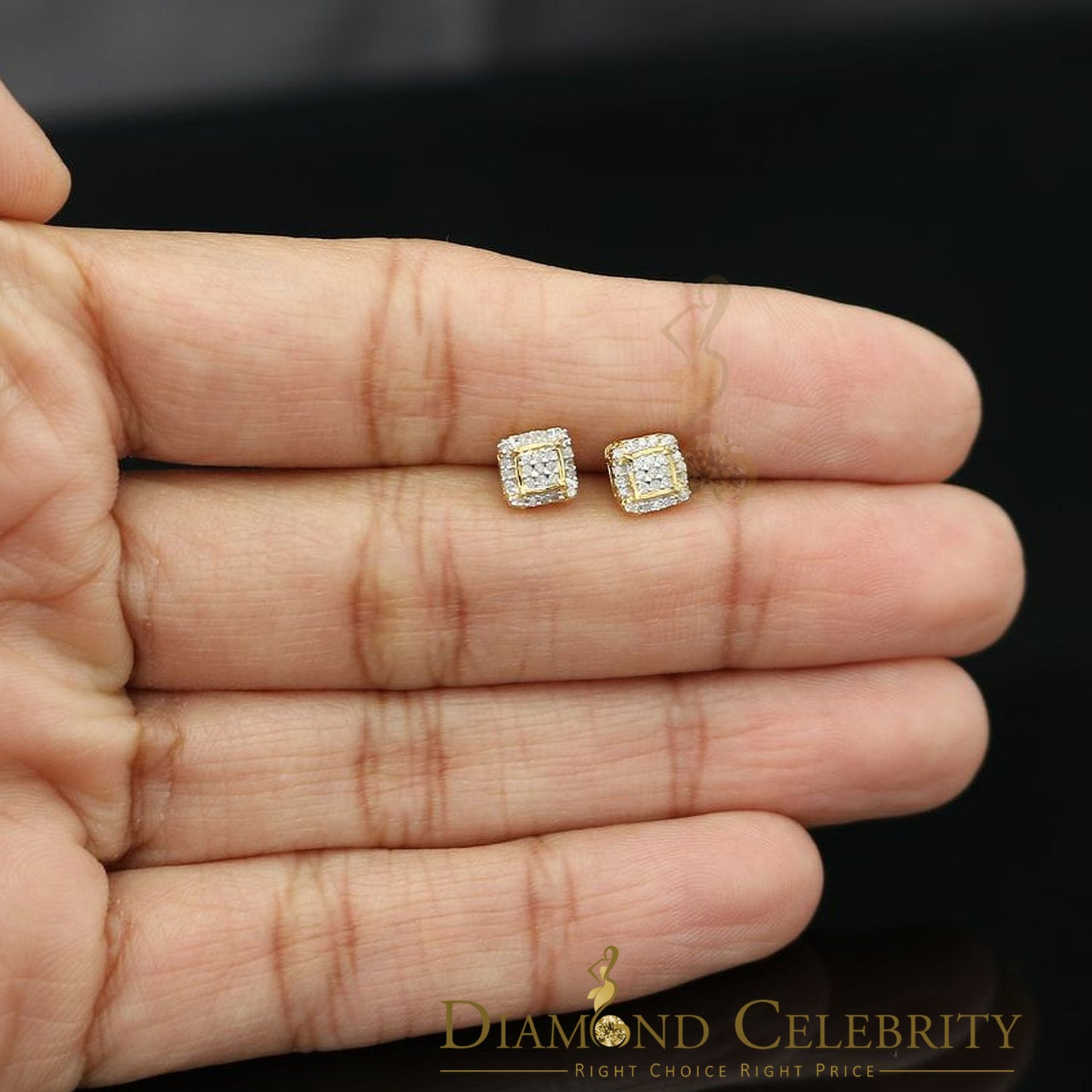 DiamondCelebritees 0.10ct Diamond 925 Sterling Silver Yellow Square Earring For Men's / Women's