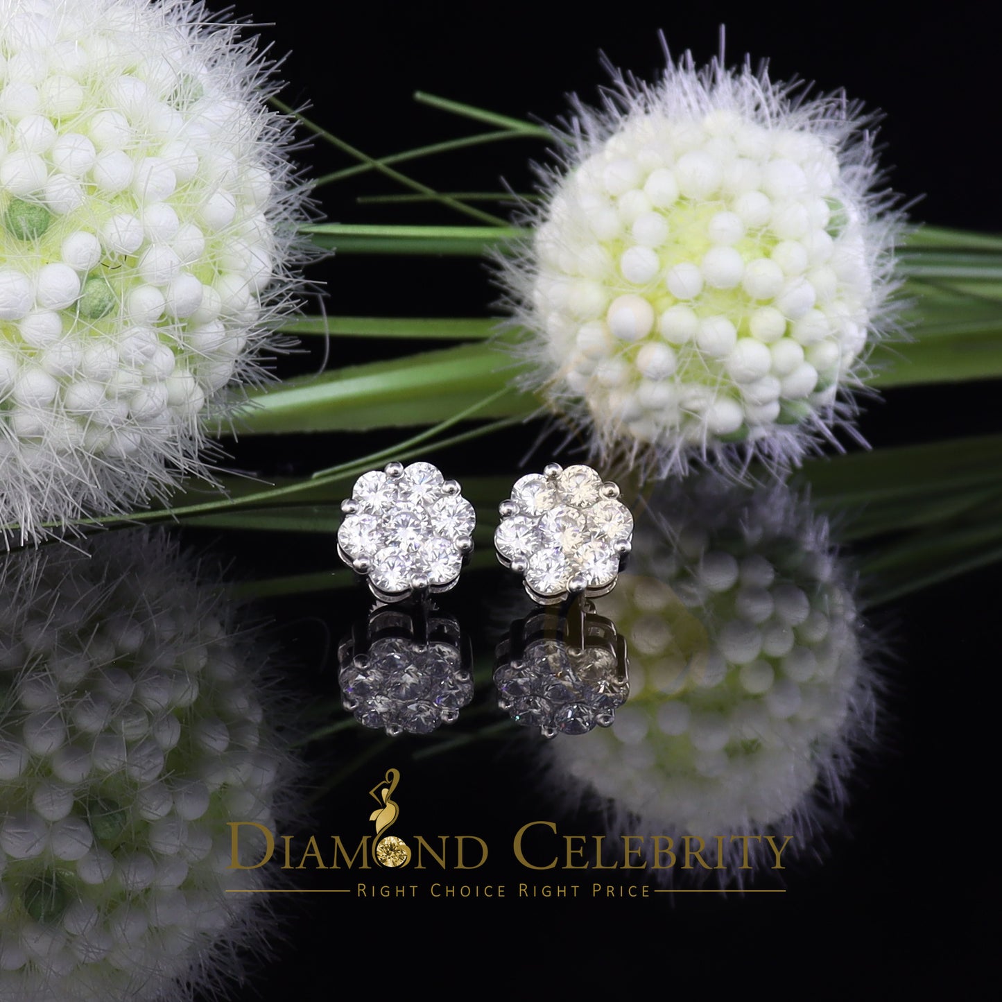 DiamondCelebritees 925 Silver White 1.56ct Cubic Zirconia Hip Hop Floral Women's & Men's Earrings