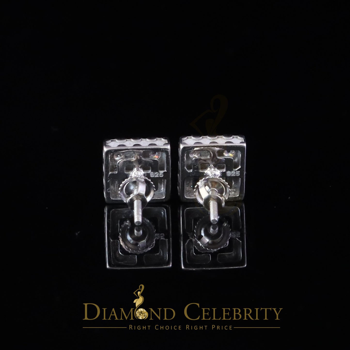 Diamondcelebritees White 925 Silver 1.00ct VVS 'D' Moissanite Square Stud Earring Men's/Womens