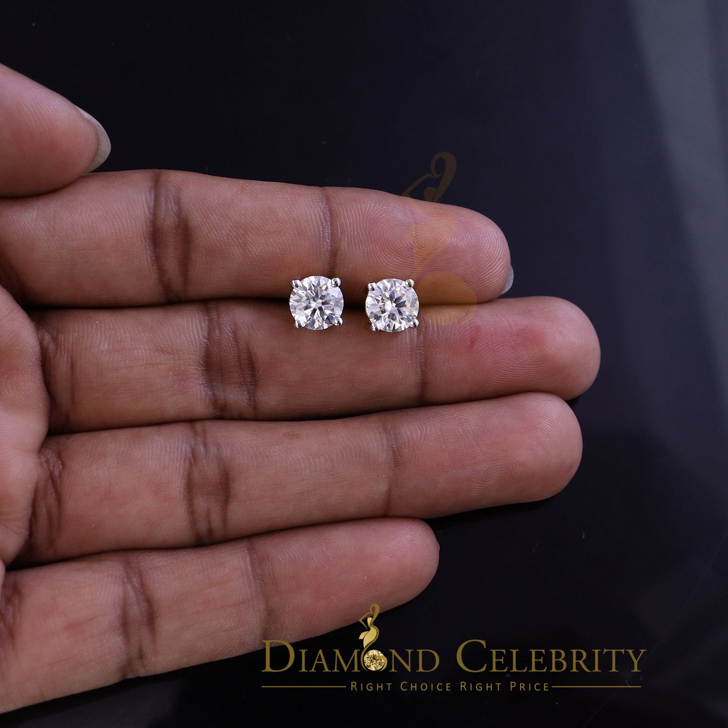 DiamondCelebritees 3.00ct VVS 'D' Moissanite Men's/Womens 925 Silver Yellow Round Stud Earrings