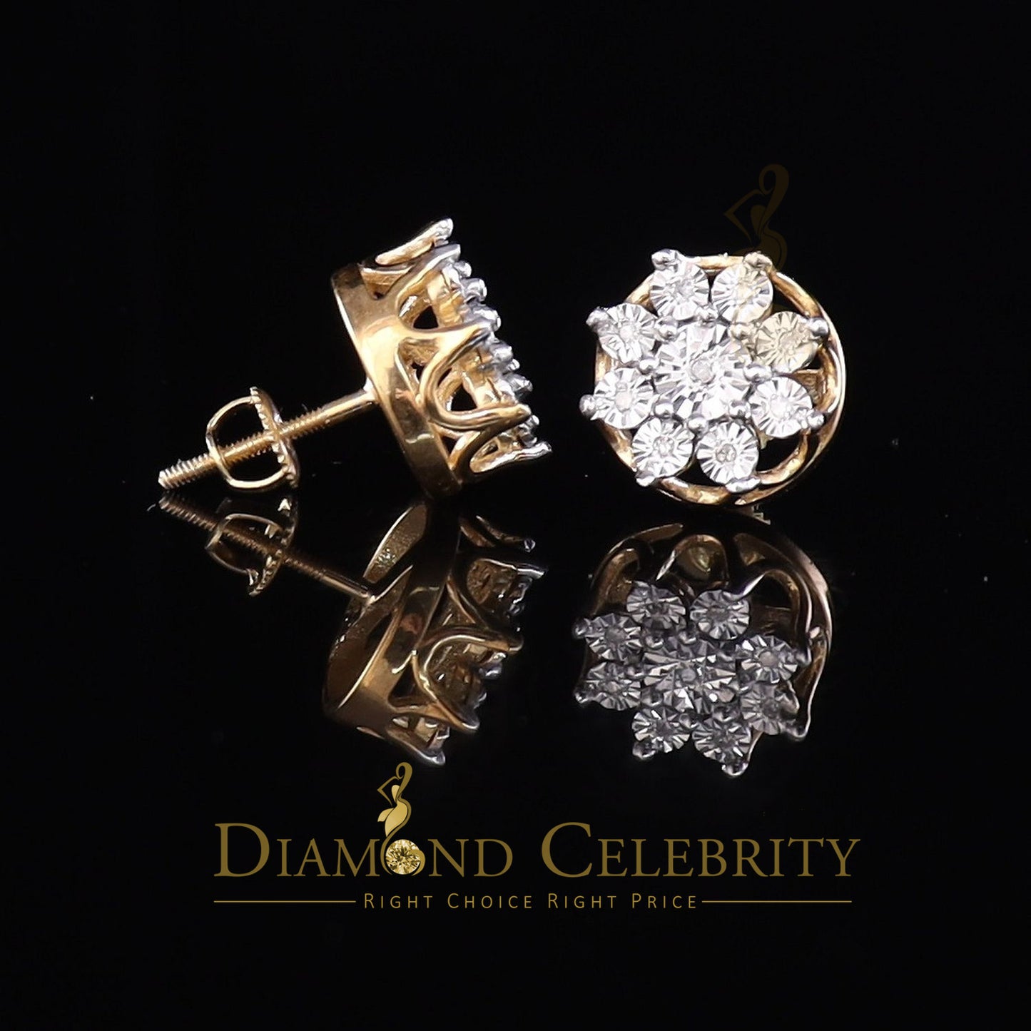 DiamondCelebritees Yellow 925 Sterling Silver 0.10ct Diamond For Men's & Women's Floral Earrings