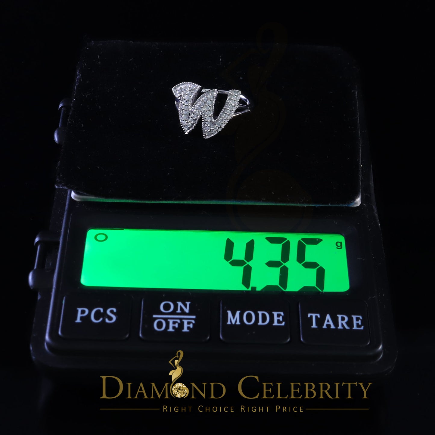 DiamondCelebritees Cubic Zirconia 0.40ct Alphabet W Women's White Silver Ring Size 7