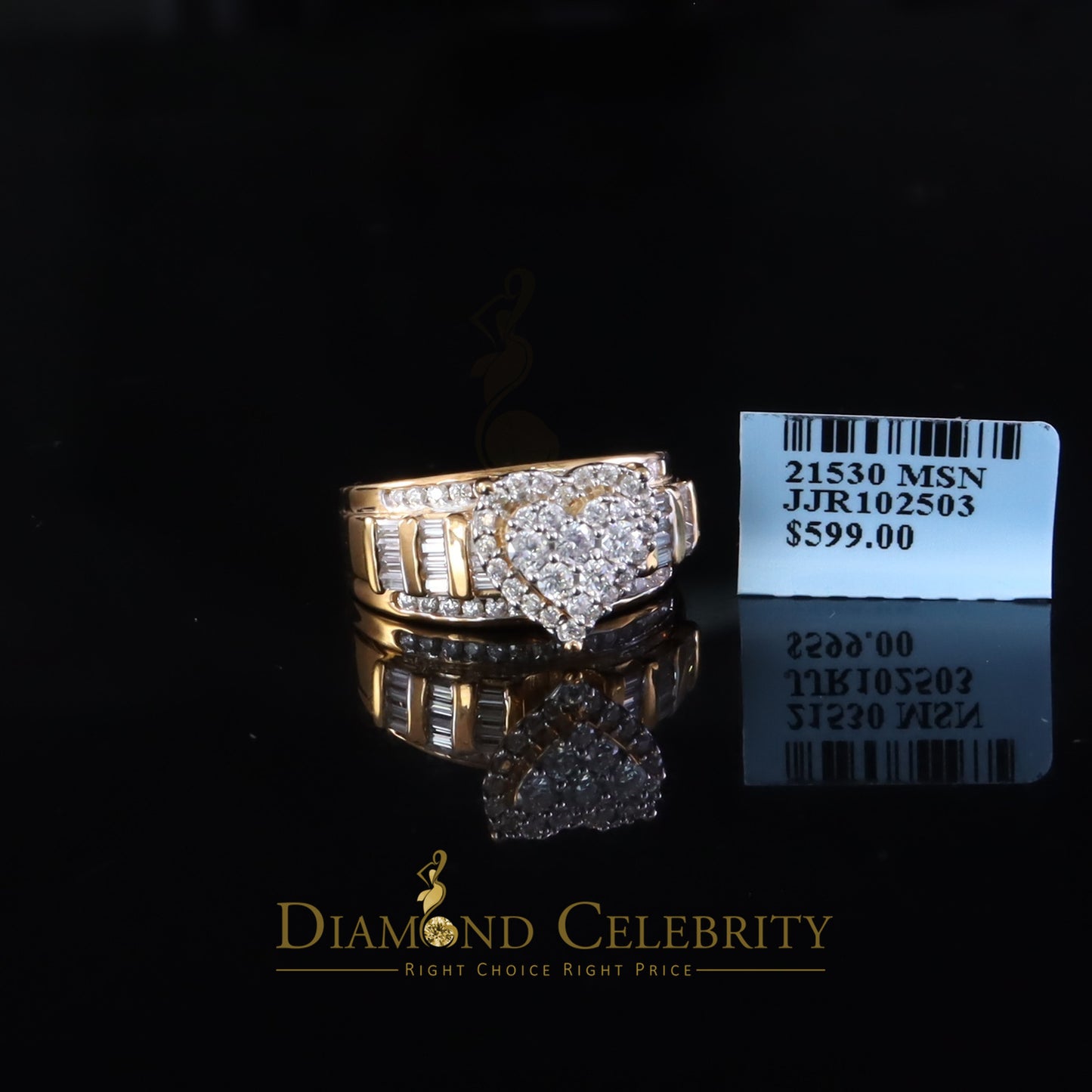 DiamondCelebritees New Women Heart Cindarella Ring 925 Yellow Silver1.20ct VVS D Clr.Moissanite SZ7