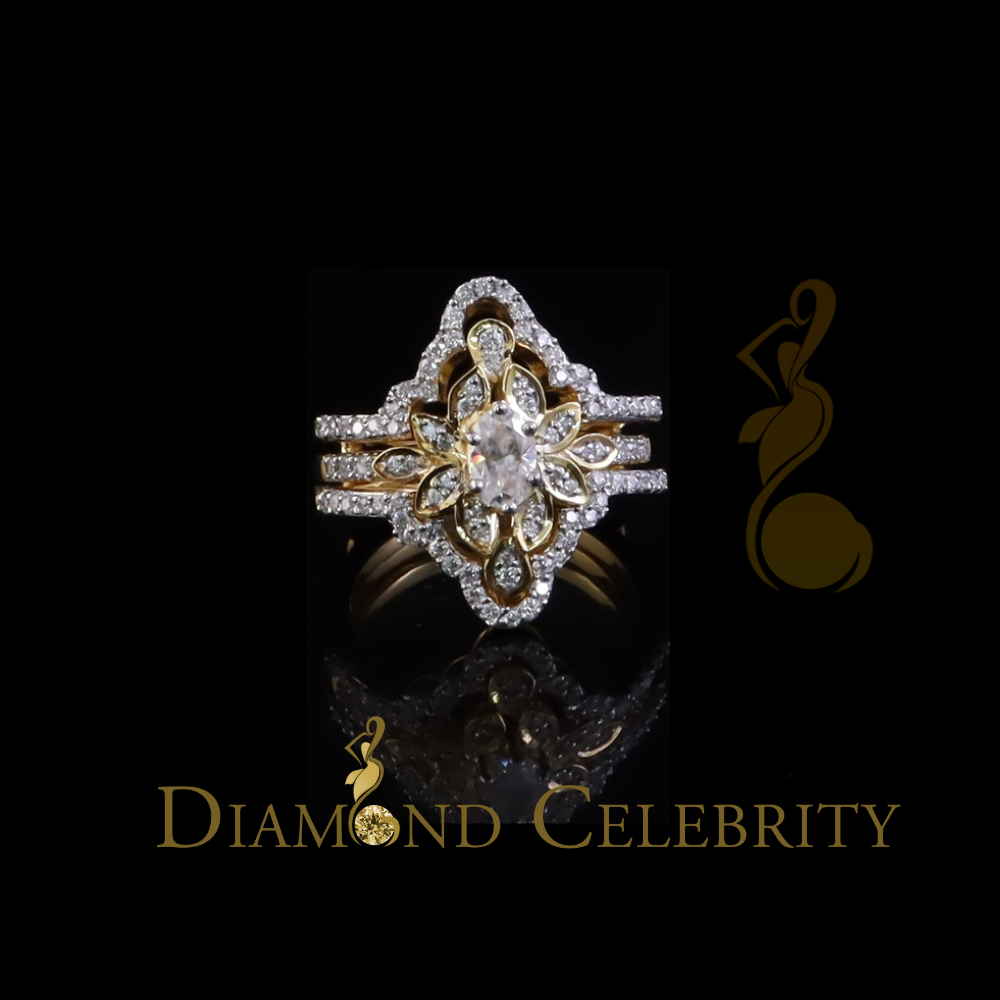 DiamondCelebritees 2.00ct VVS D Moissanite Fancy Ring W/ Guard in SZ 7 Yellow 925 Silver for Women