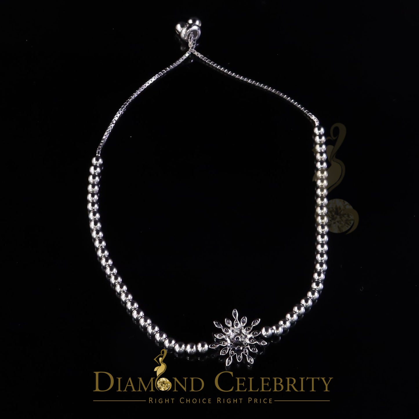 Diamondcelebritees 925 Sterling Silver Sparkling White Bracelet Cubic Zirconia Adjustable SZ 7 Inch