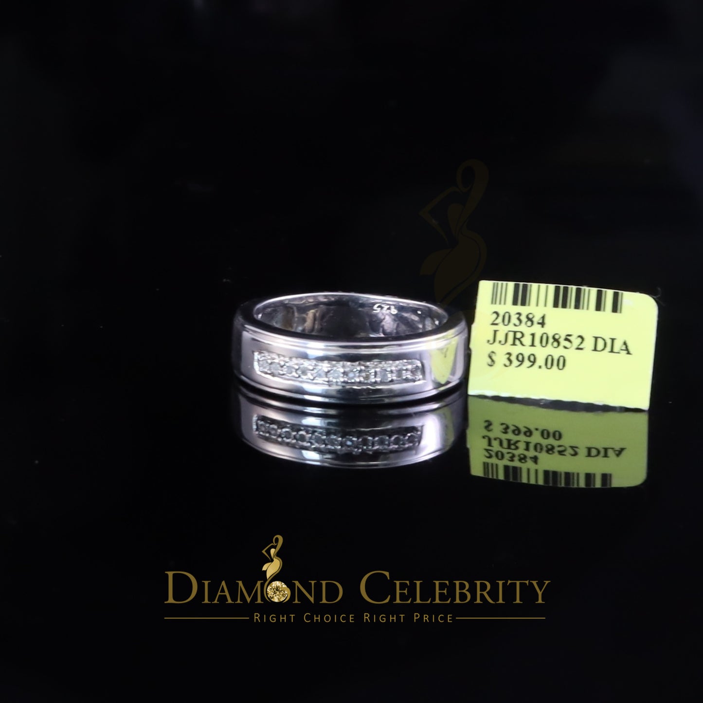DiamondCelebritees 0.05ct In 925 Silver Round Cut White Diamond Men's Wedding Enternity Ring Size11