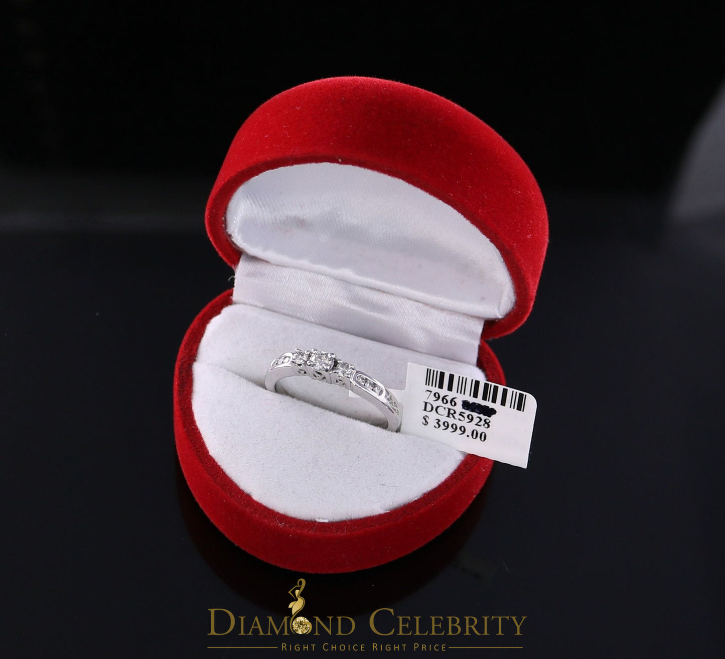 DiamondCelebritees 14KT Real White Gold with 0.50CT Real Diamond Round Shape Womens Ring Size 6.5