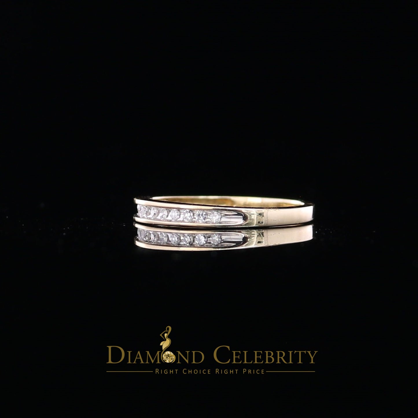 DiamondCelebritees Real 14 Kt Yellow Gold and 0.10CT Real Diamond Ring Band Round Shape Ring Size 7