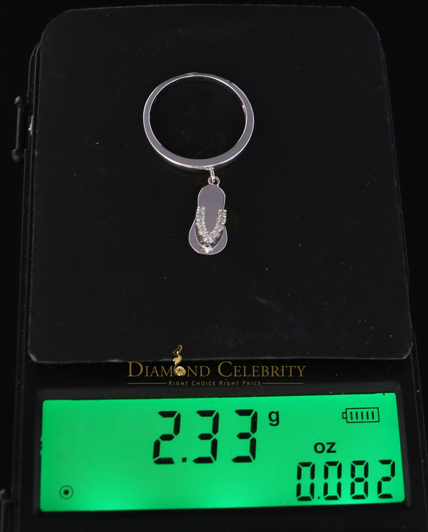 DiamondCelebritees Real 10kt White Gold with 0.08CT Real Diamond Slipper Style Style Ring size 7