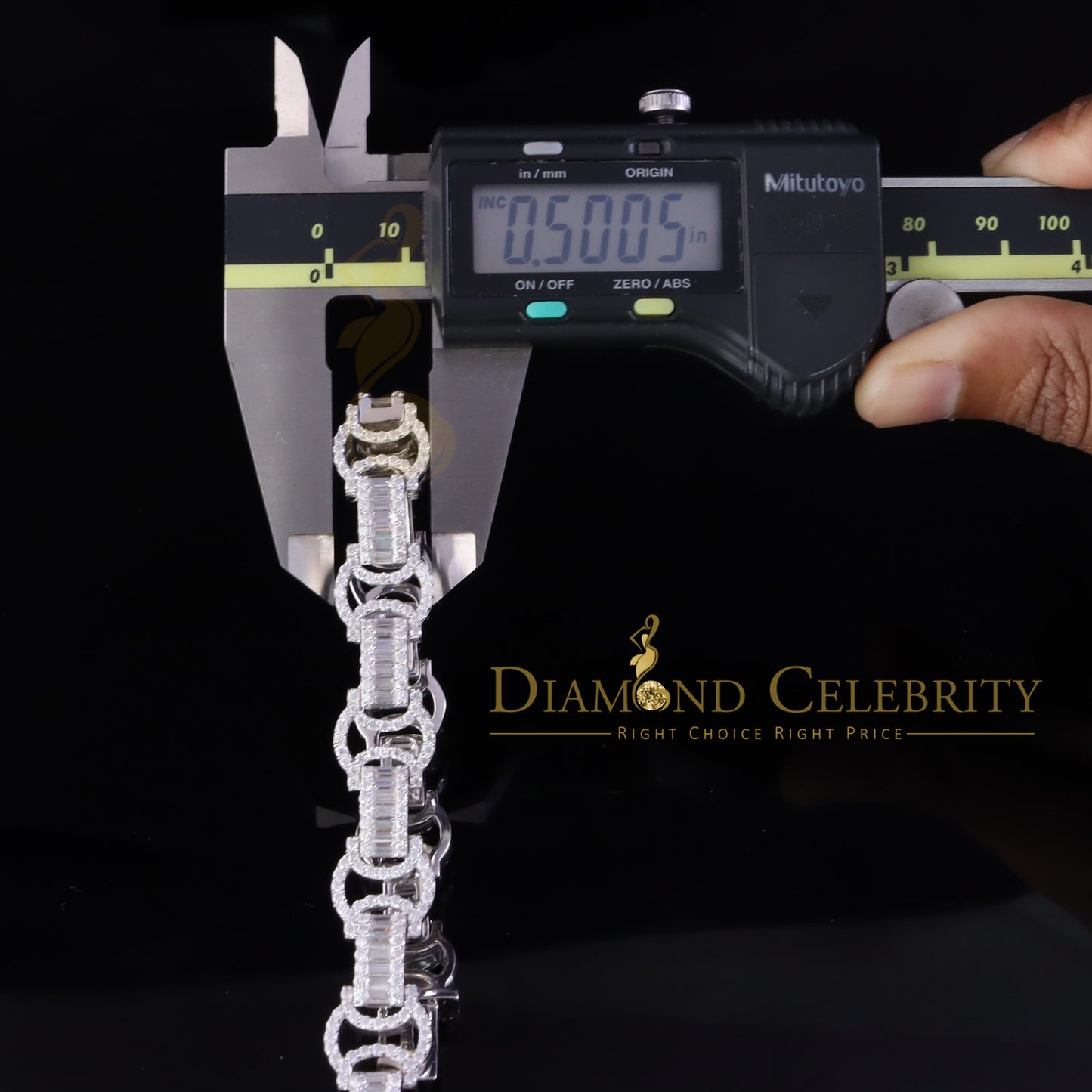 Diamondcelebritees 925 Moissanite Baguette Silver 9.00ct White Byzantine Bracelet 8 In. Mens/Womens