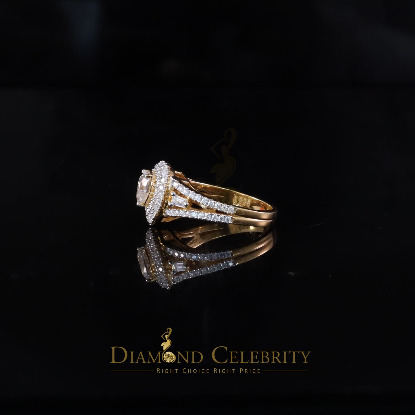 DiamondCelebritees Heart Ring Sz 7 for Women's 925 Yellow Sterling Silver 1.50ct VVS 'D' Moissanite