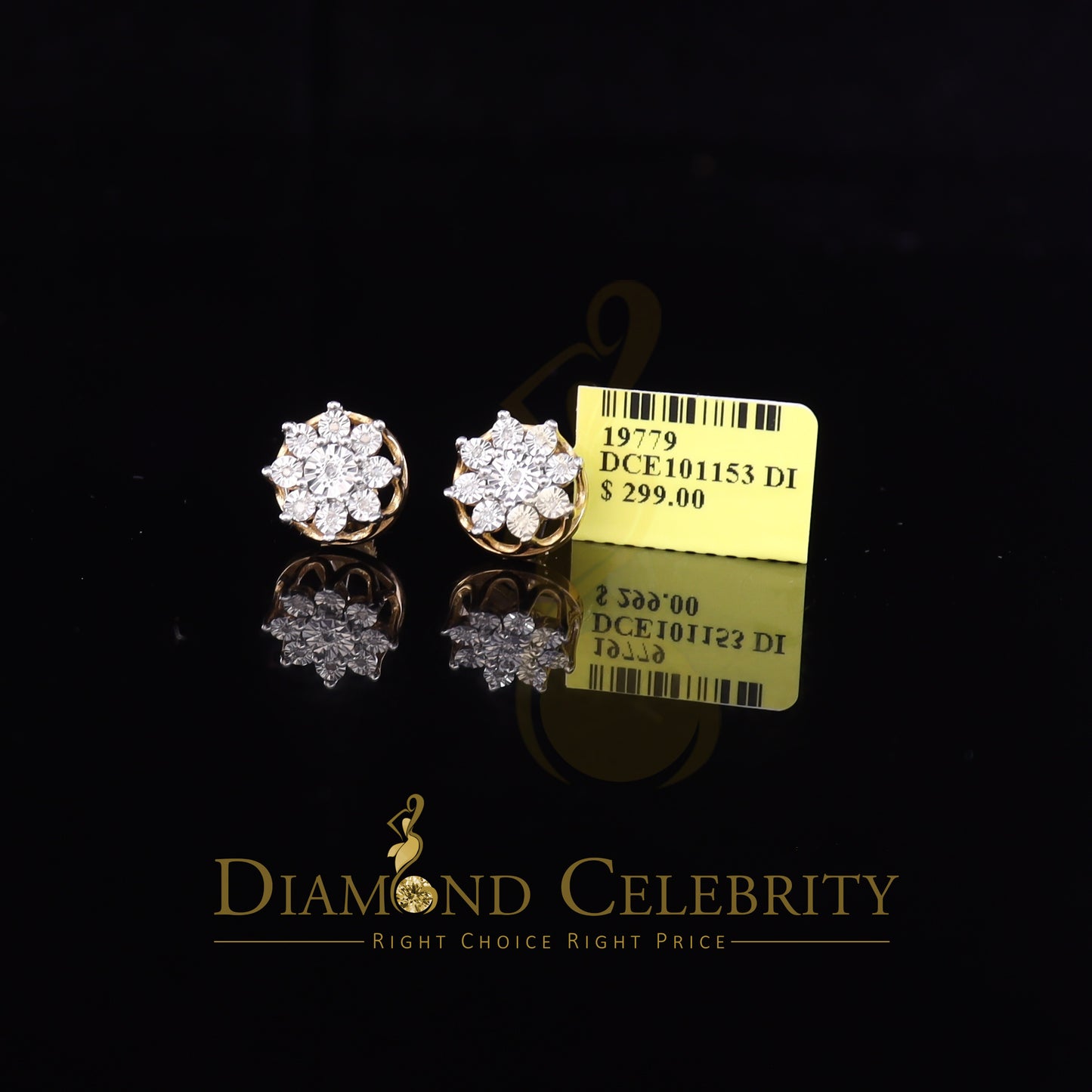 DiamondCelebritees Yellow 925 Sterling Silver 0.10ct Diamond For Men's & Women's Floral Earrings