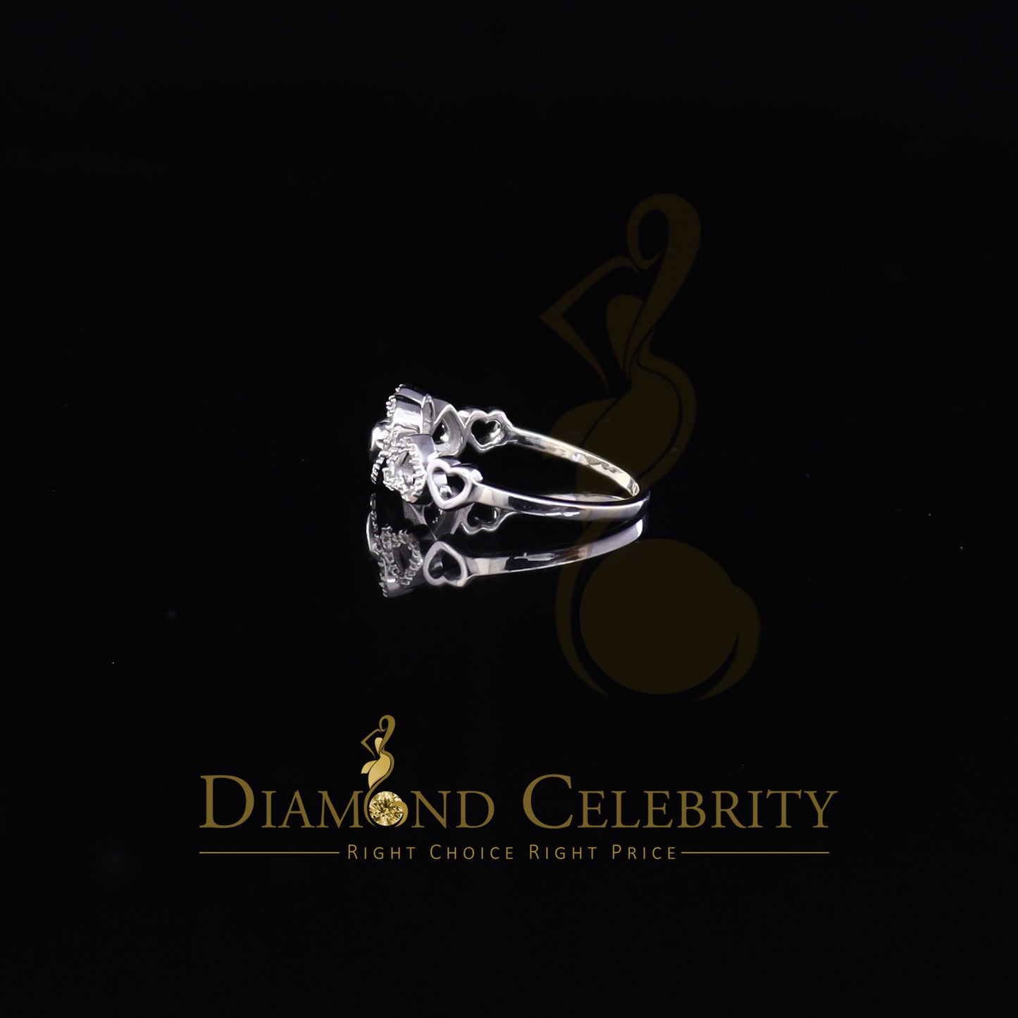 DiamondCelebritees 0.14 CT Real Diamond 925 Sterling Silver White Delicate Womens Heart Ring Size 7