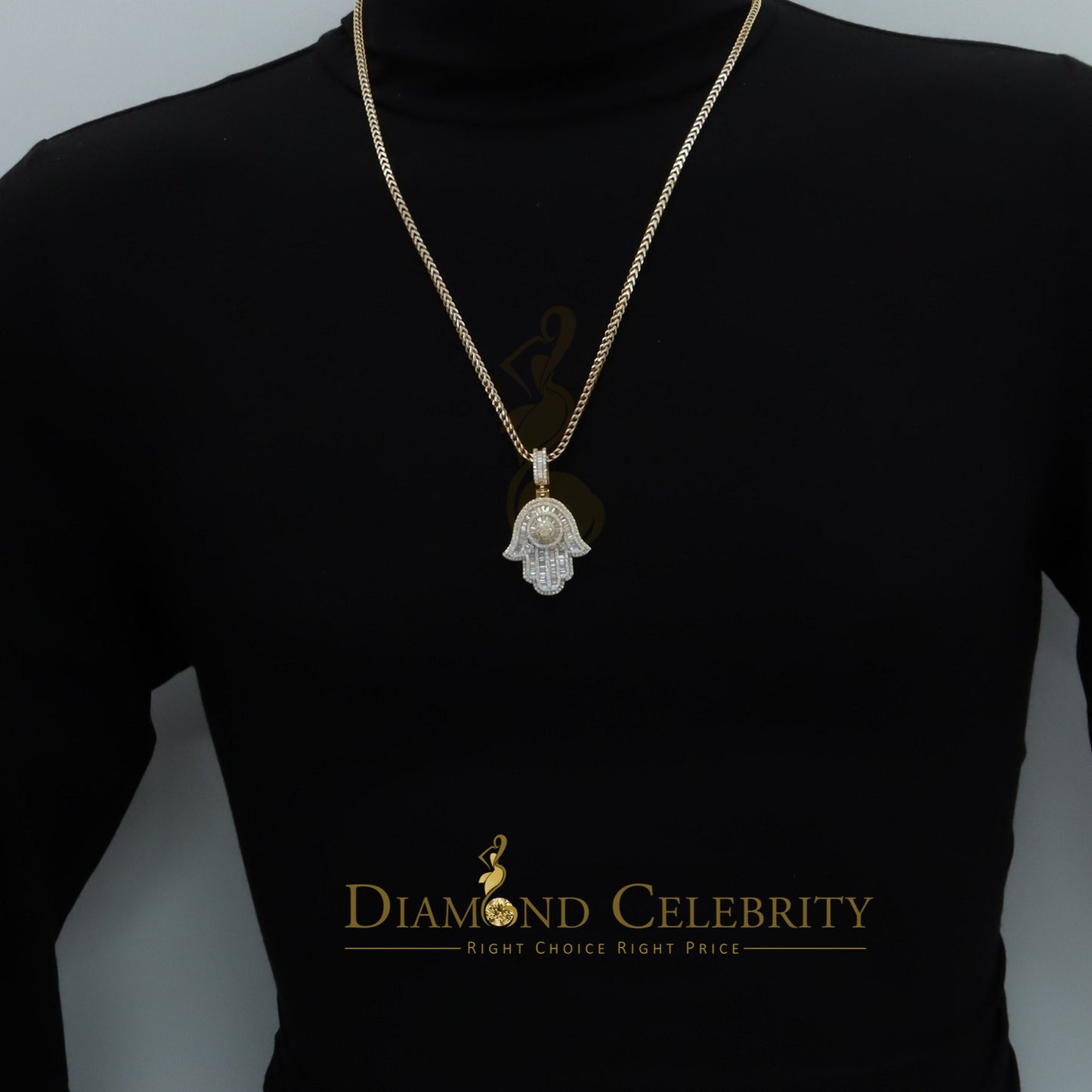Diamondcelebritees 4.00ct VVS D Hamsa Baguette Silver Moissanite Yellow Pendant For Mens/Womens