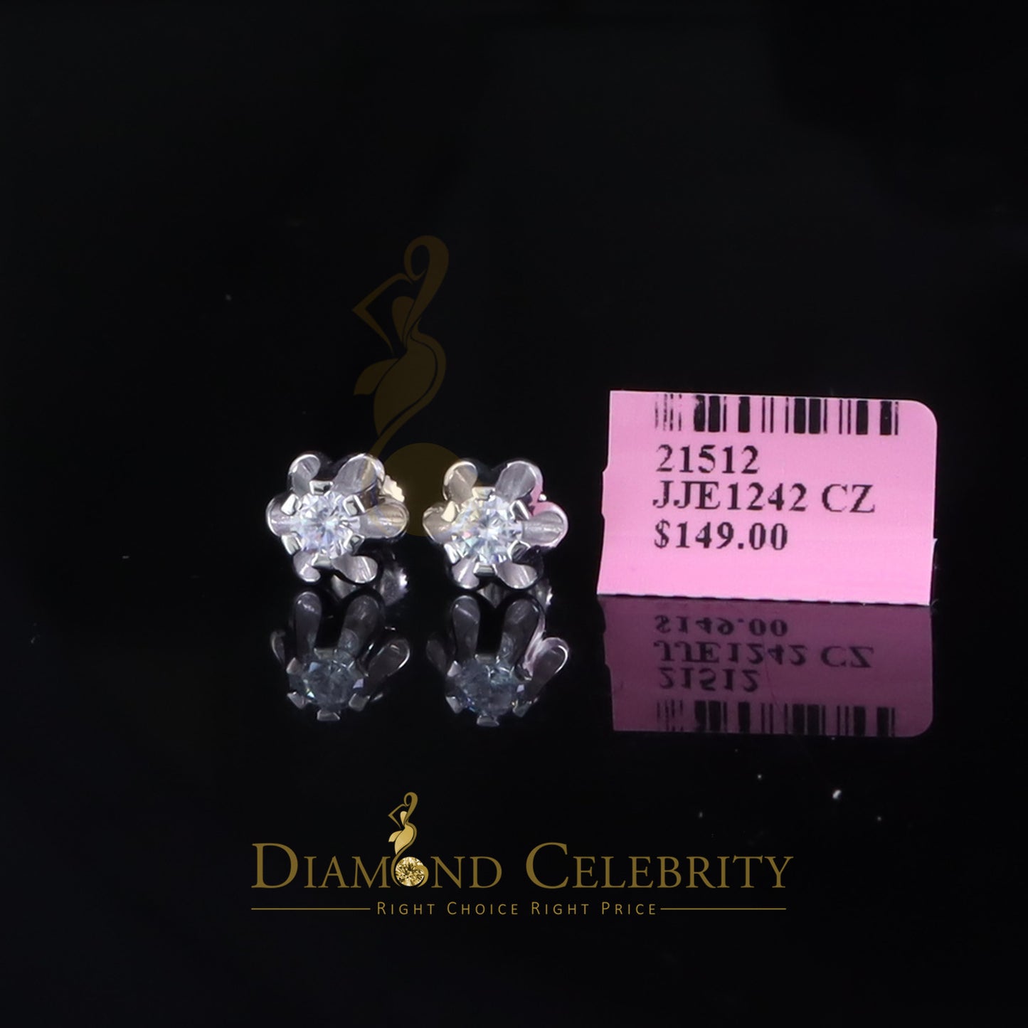 DiamondCelebritees 925 Silver Cubic Zirconia White Round Shape Buttercup Stud 0.50ct Earrings Women