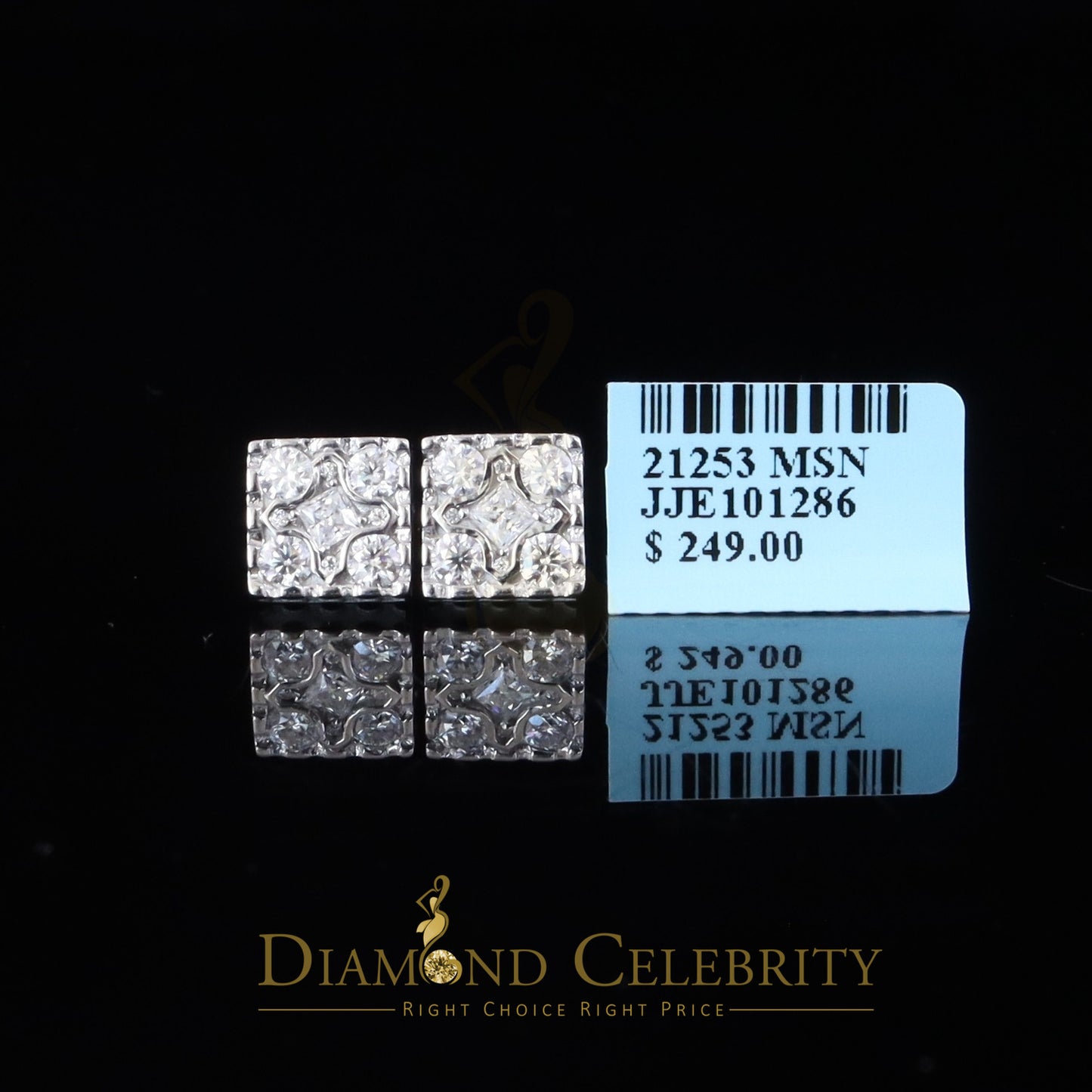Diamondcelebritees White 925 Silver 1.00ct VVS 'D' Moissanite Square Stud Earring Men's/Womens
