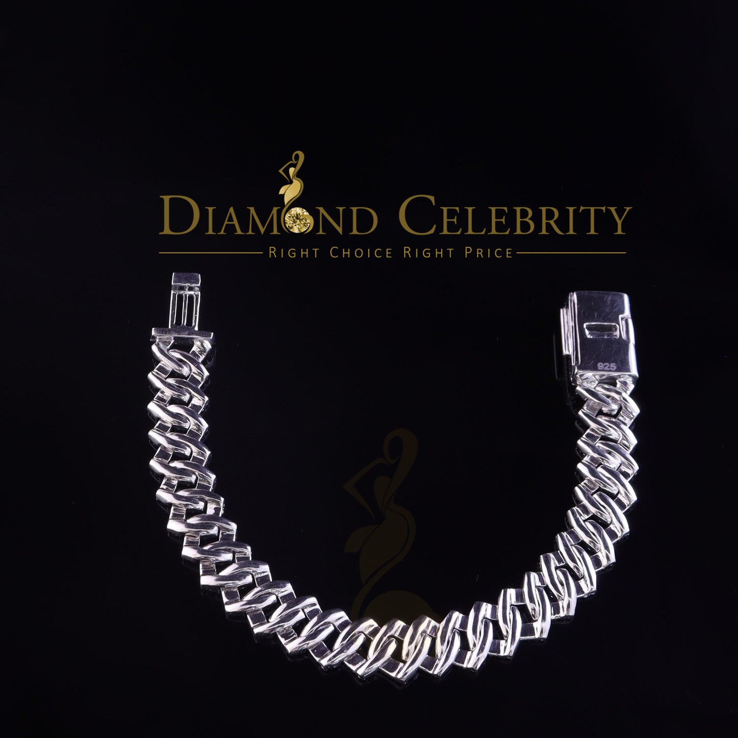 Diamondcelebritees Monaco Men's Bracelet 925 Silver White 15ct Moissanite size 8 inch & Width 14mm