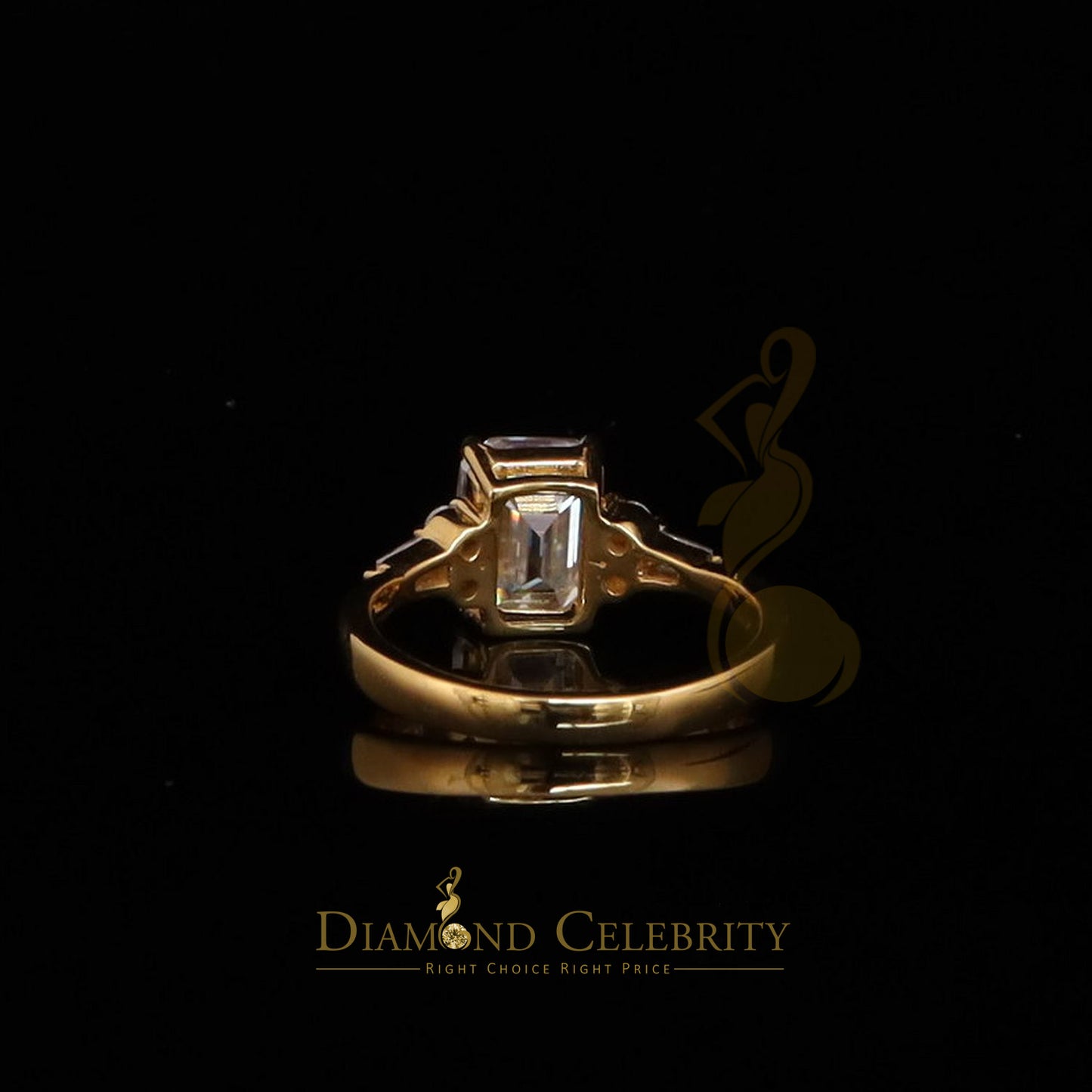 DiamondCelebritees 3.00CT Women's 925 Silver Yellow VVS D Moissanite Emerald-cut Ring SZ 7
