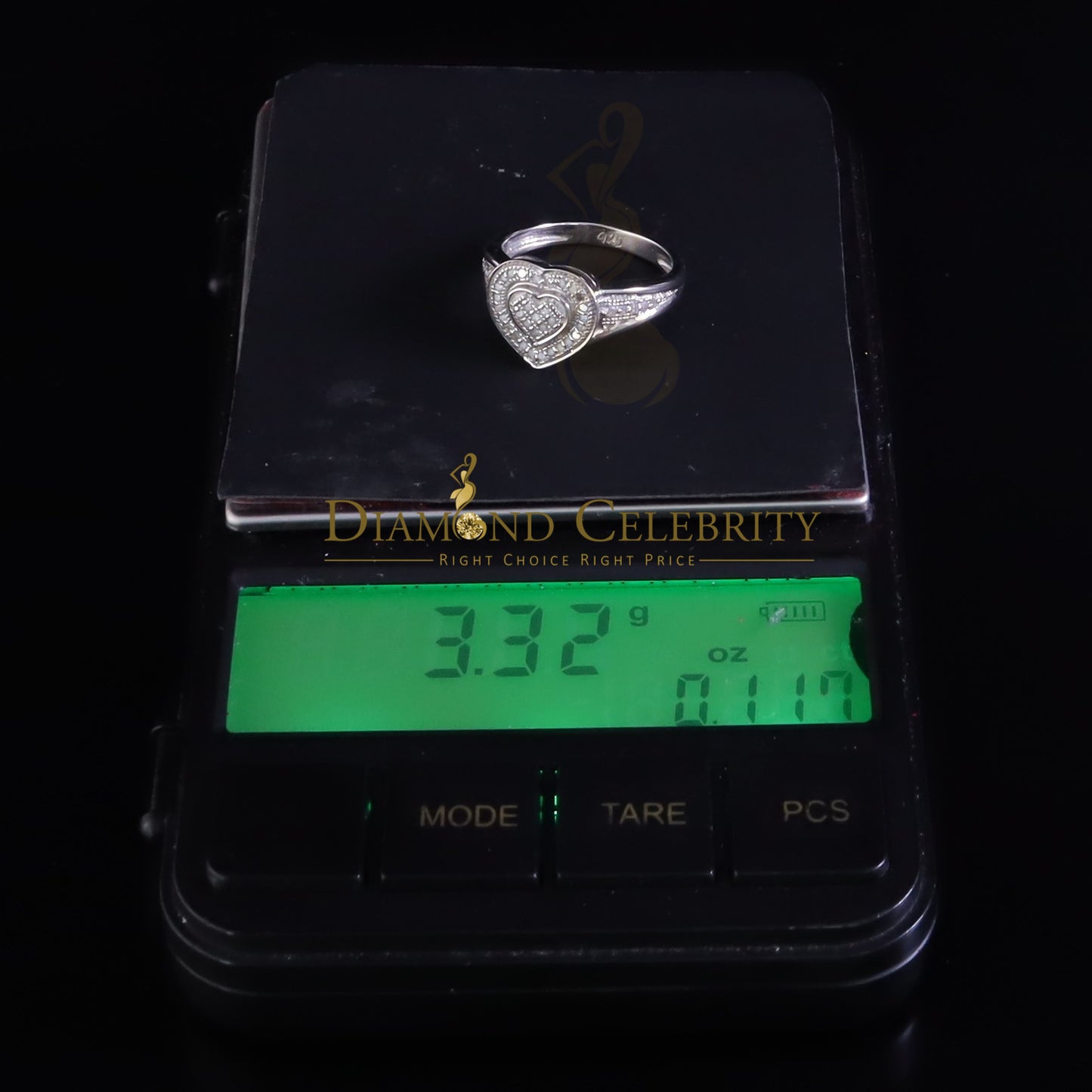 DiamondCelebritees 925 White Sterling Silver 0.15CT Diamond Shiny Engagement Heart Womens Ring SZ 7