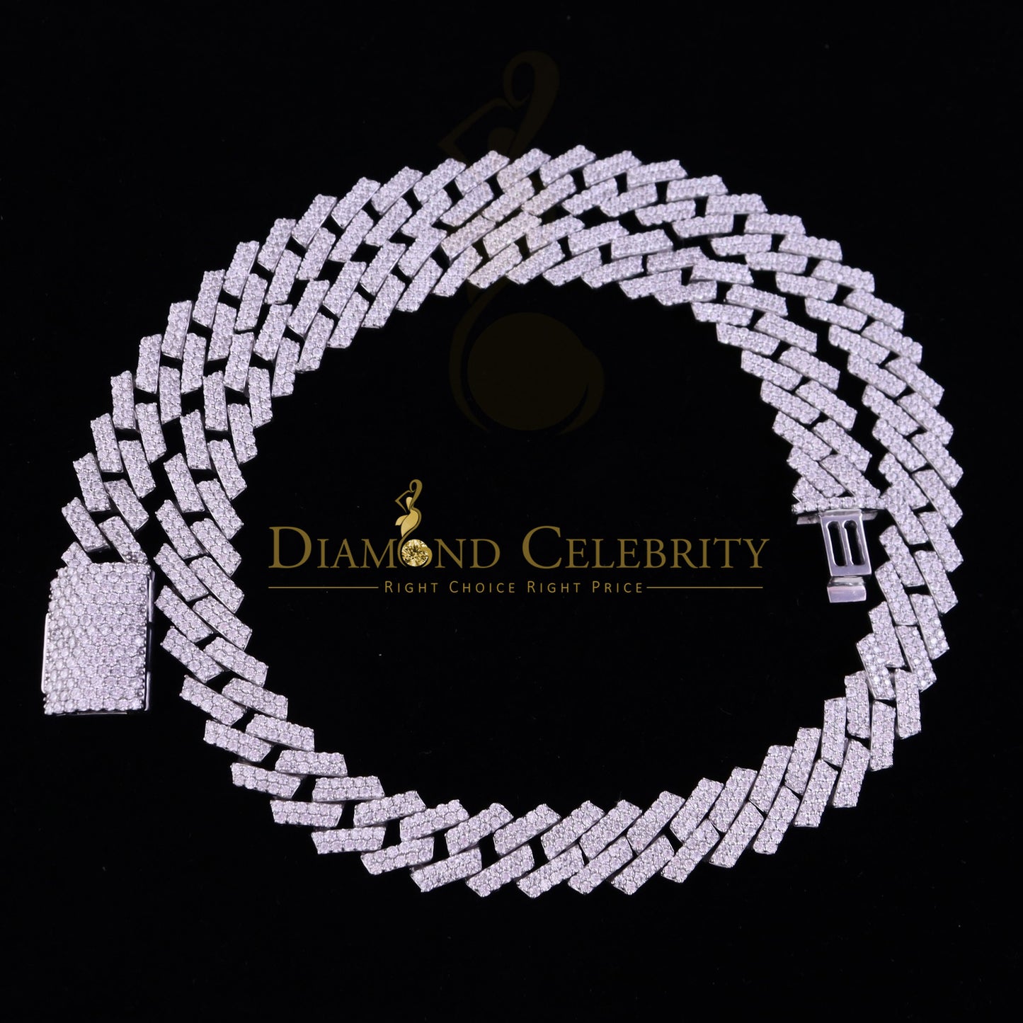 DiamondCelebritees 925 Silver 35ct Moissanite White Men's Cuban Necklace SZ20 inch & 14mm Width