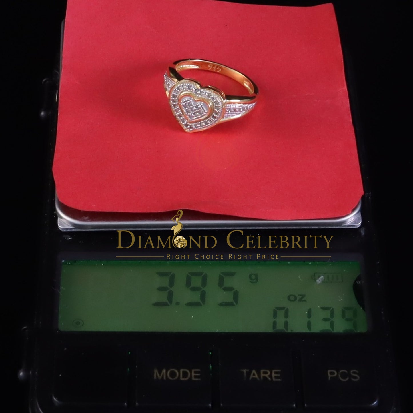DiamondCelebritees Valentine Yellow Silver 0.15CT Real Diamond Shiny Womens Promise Heart Ring Sz 7