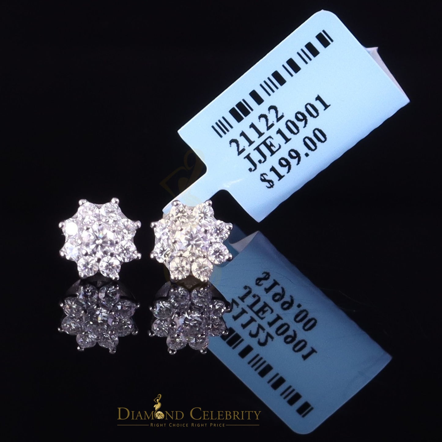 Diamondcelebritees Moissanite Floral Stud Earrings Men's/Womens 925 Silver White 1.00ct VVS 'D'
