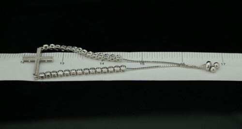 Diamondcelebritees White Sterling Silver Cross Shape Bracelet Cubic Zirconia Adjustable Size