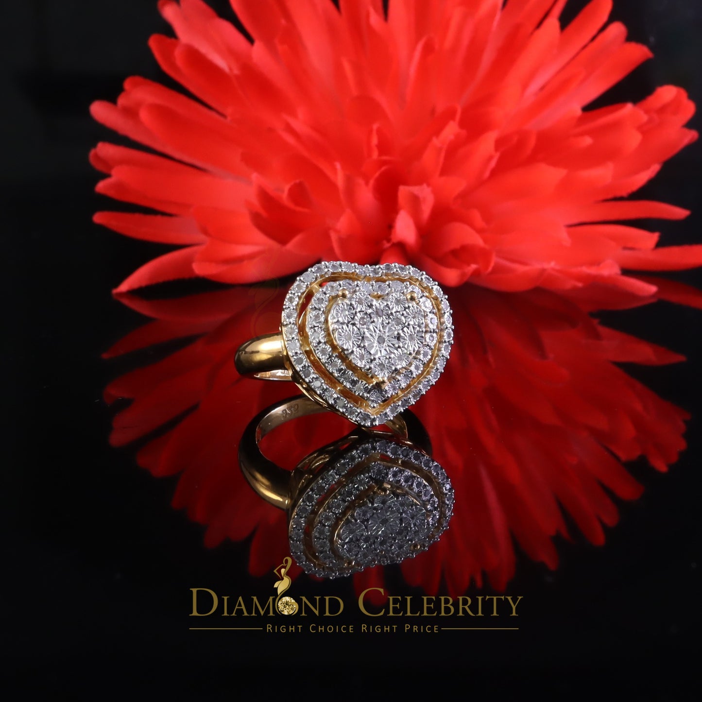 DiamondCelebritees New Yellow Double Heart Real Diamond 0.33ct 925 Sterling Silver Womens Ring SZ 8