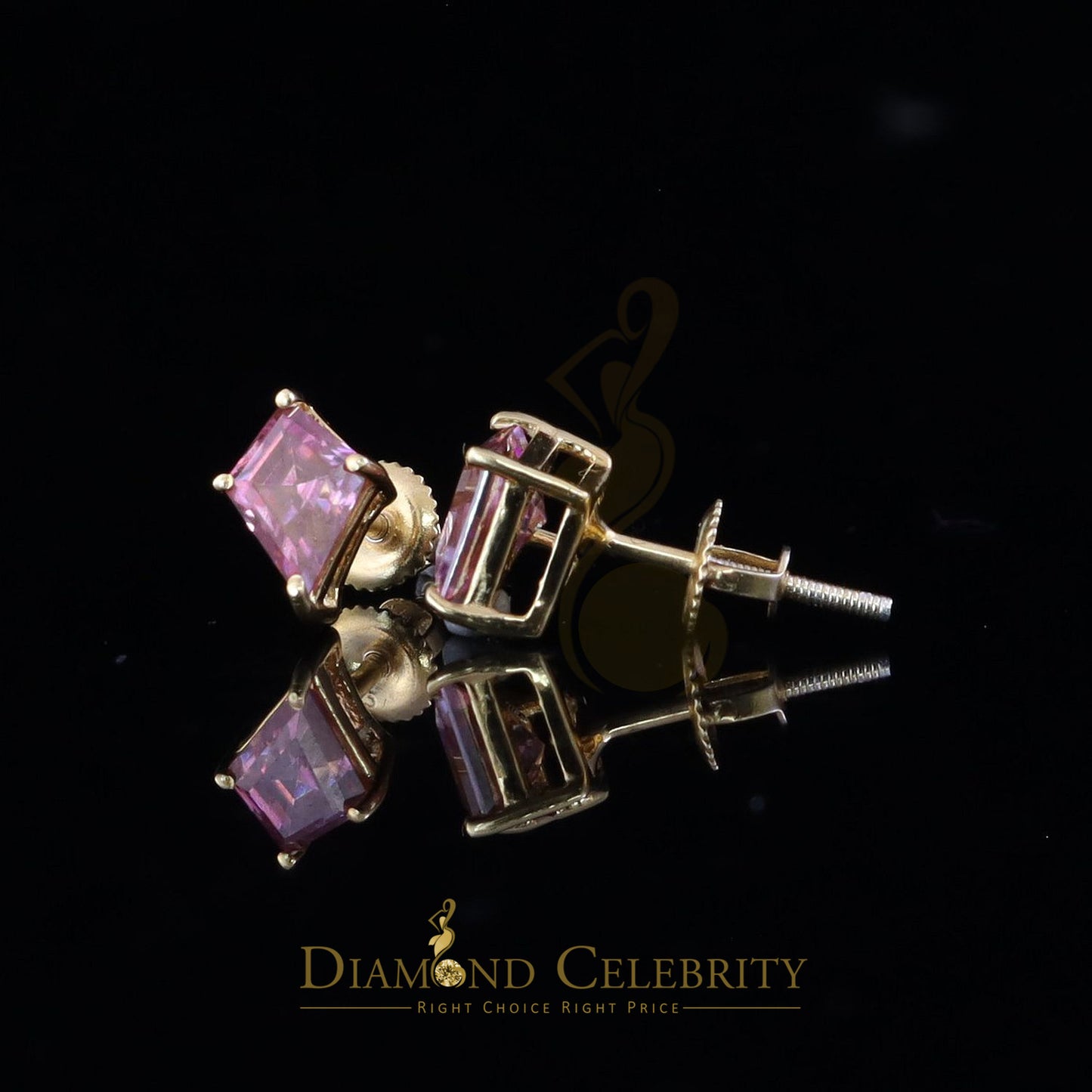 DiamondCelebritees Women's 925 Silver Yellow 1.00CT VVS D Pink Moissanite Kite Shaped Stud Earrings