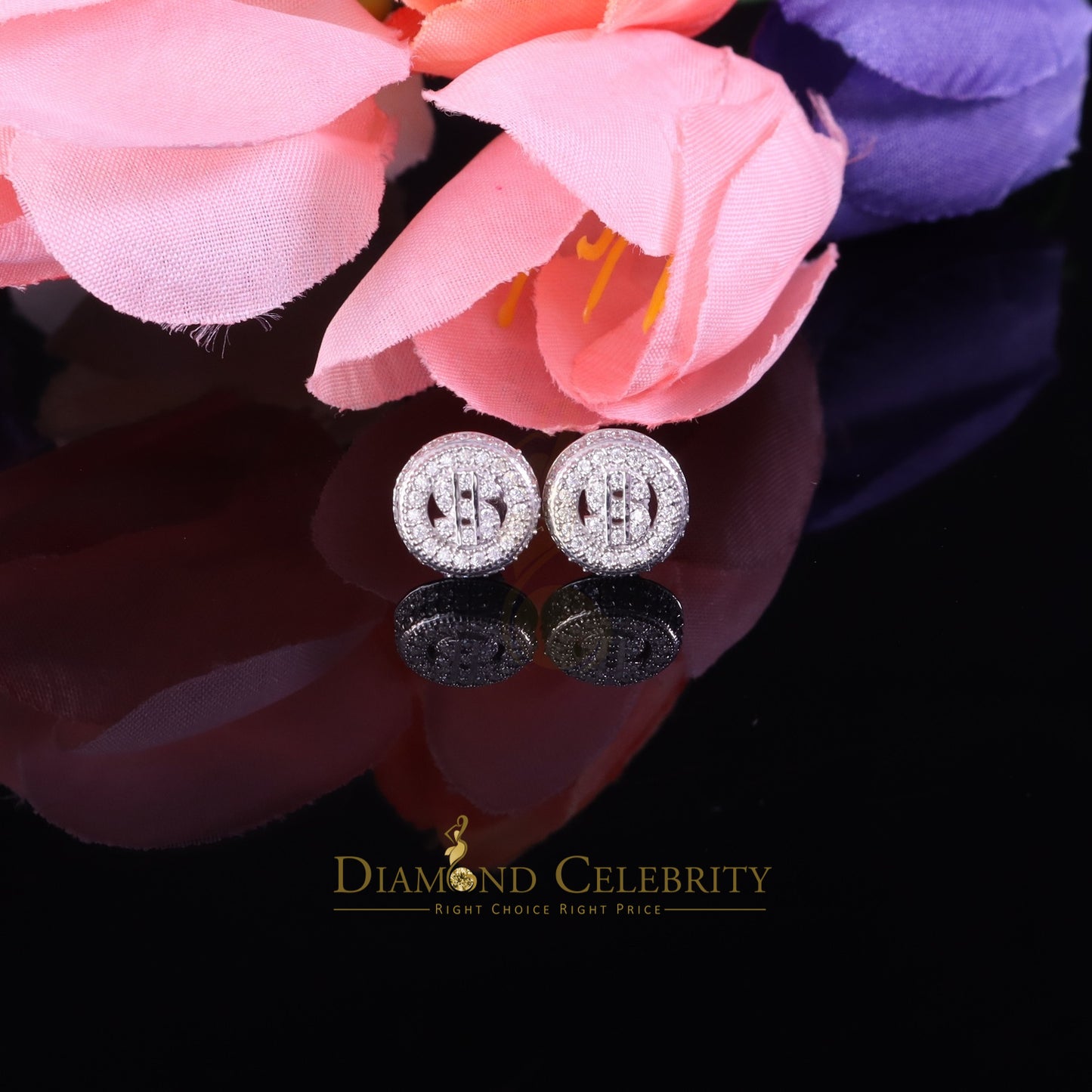 Diamondcelebritees 925 Silver White 1.00ct VVS 'D' Moissanite Dollar Sign Men's/Womens Stud Earring