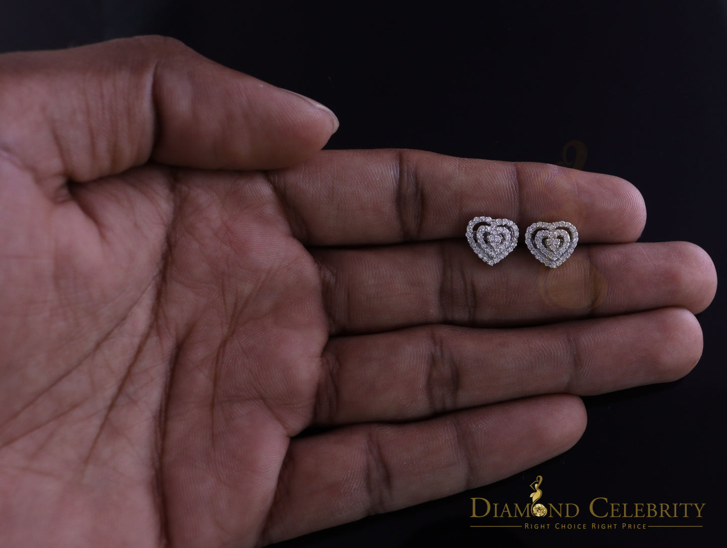 DiamondCelebritees 1.07ct Cubic Zirconia 925 White Sterling Silver Women's Hip Hop Heart Earrings