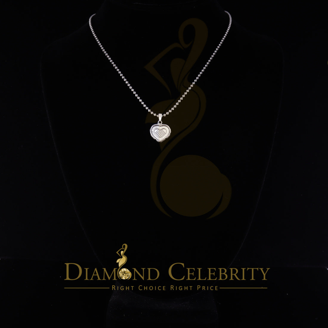 DiamondCelebritees HEART Charm Real 0.25ct Diamond 925 Sterling Silver Necklace Pendant in White