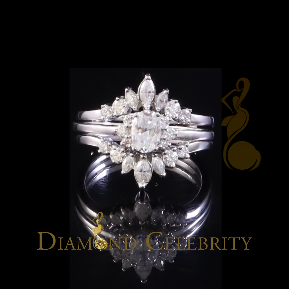 DiamondCelebritees 925 Silver White 1.25ct VVS D Oval Solitaire Moissanite Bridal Guard Rings SZ 7