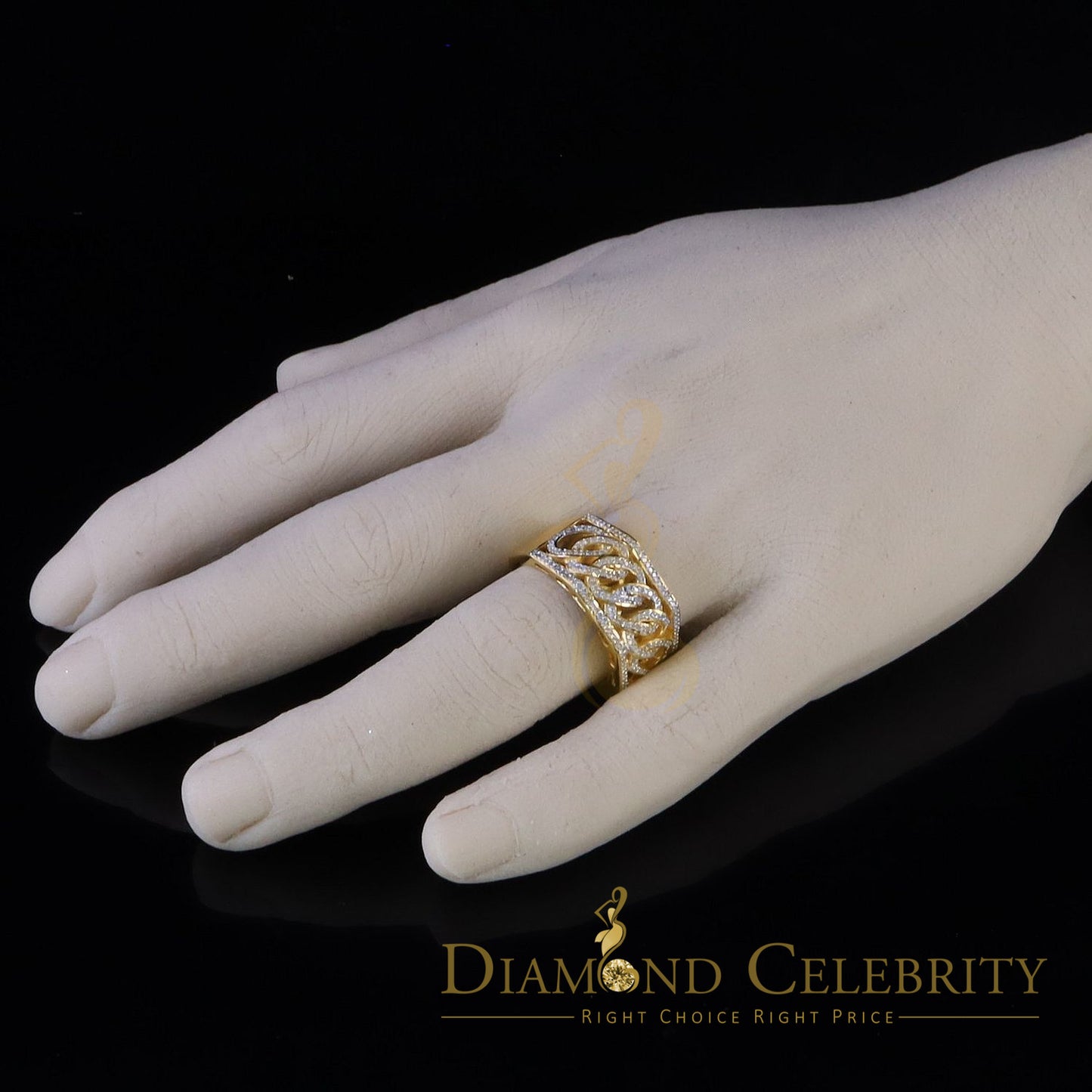 Stylish Cuban Yellow Silver Micro Real Diamond 0.50 CT 925 Men's Band Ring Sz 10