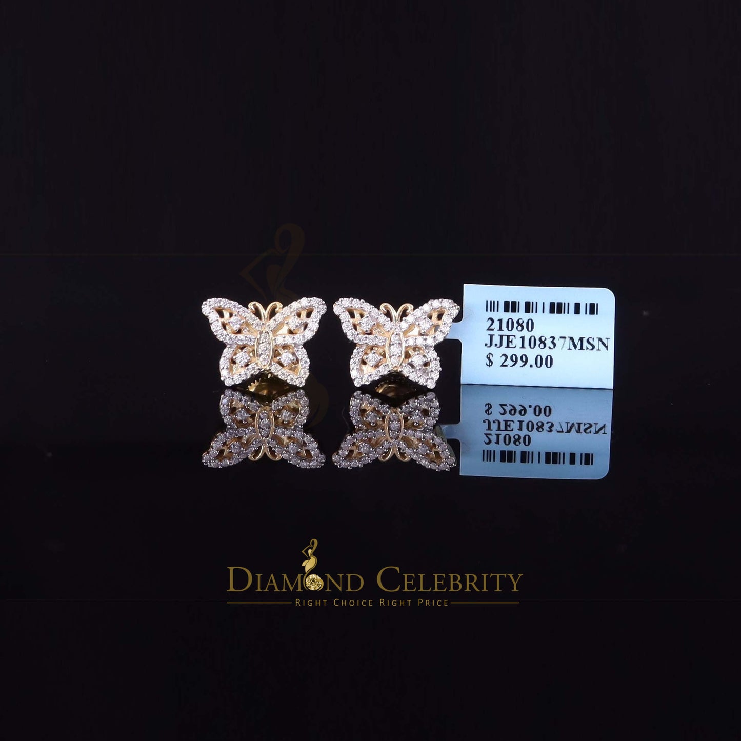 DiamondCelebritees Men's/Womens 925 Silver Yellow 0.50ct VVS 'D' Moissanite Butterfly Stud Earrings