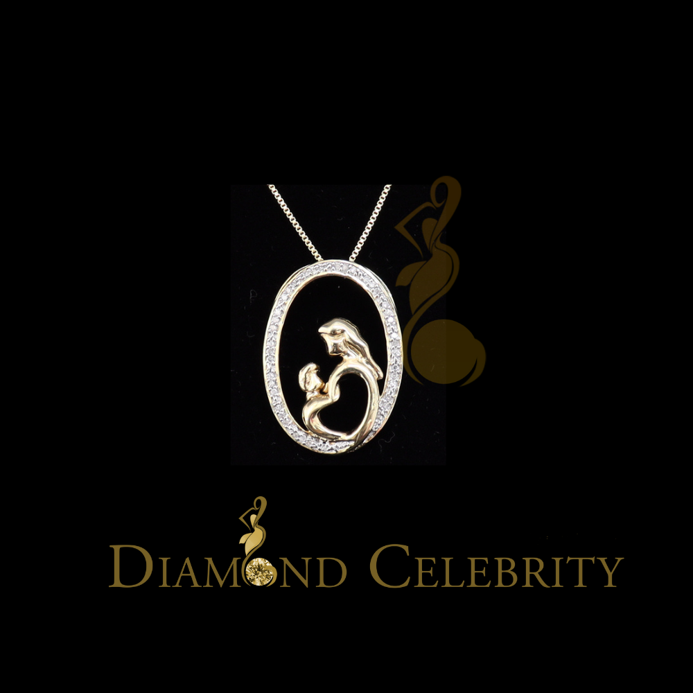 DiamondCelebritees Real 0.10ct Diamond 925 Sterling Silver MOTHER'S CHILD LOVE Yellow Pendant