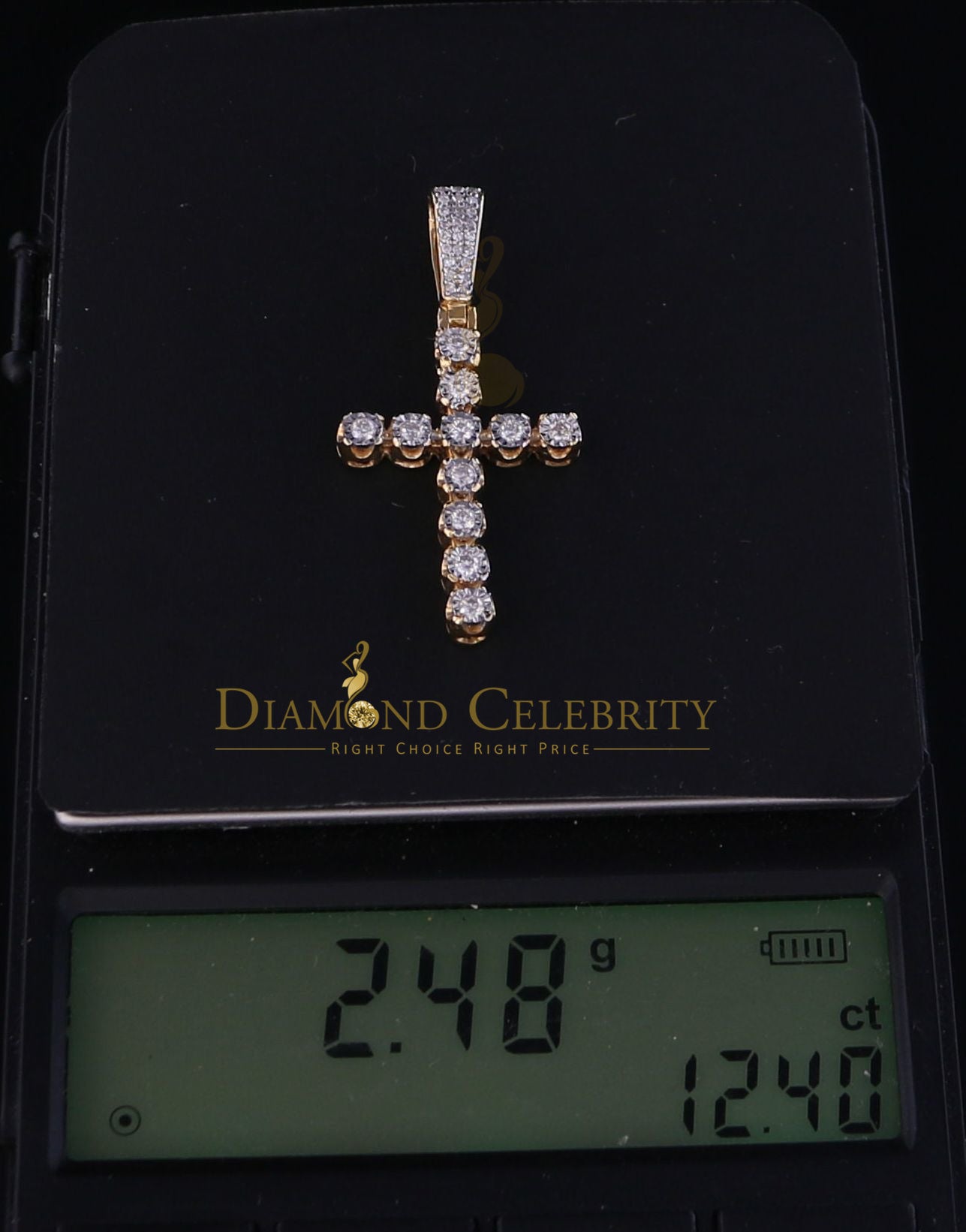 DiamondCelebritees Real 0.33ct Diamond Sterling Silver CROSS Charm Fashion Necklace Yellow Pendant