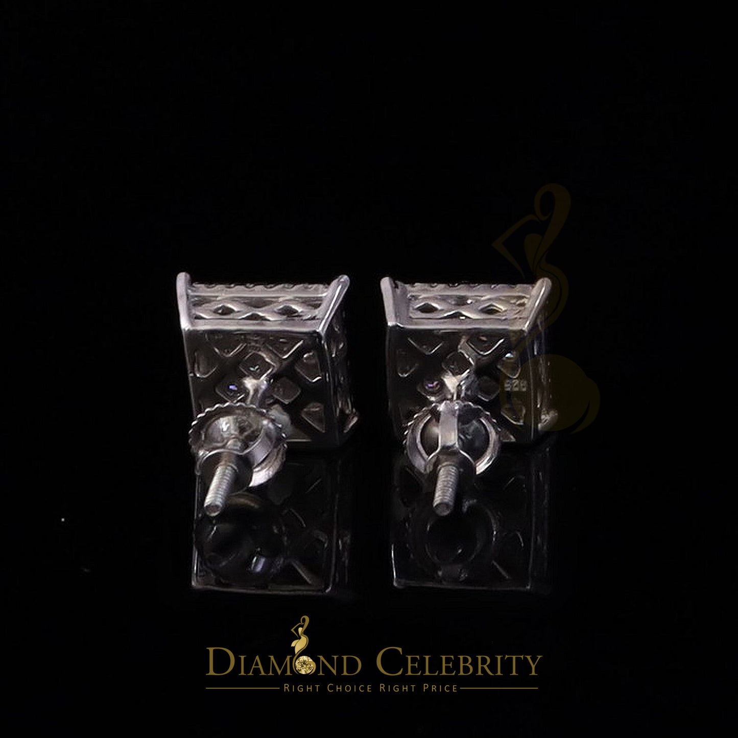 Diamondcelebritees Men's/Womens 925 Silver White 0.55ct VVS 'D' Moissanite Square Stud Earrings