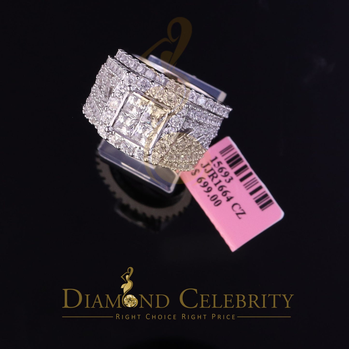 DiamondCelebritees 5.94ct Cubic Zirconia White 925 Sterling Silver Trio Engagement Womens Ring SZ 7