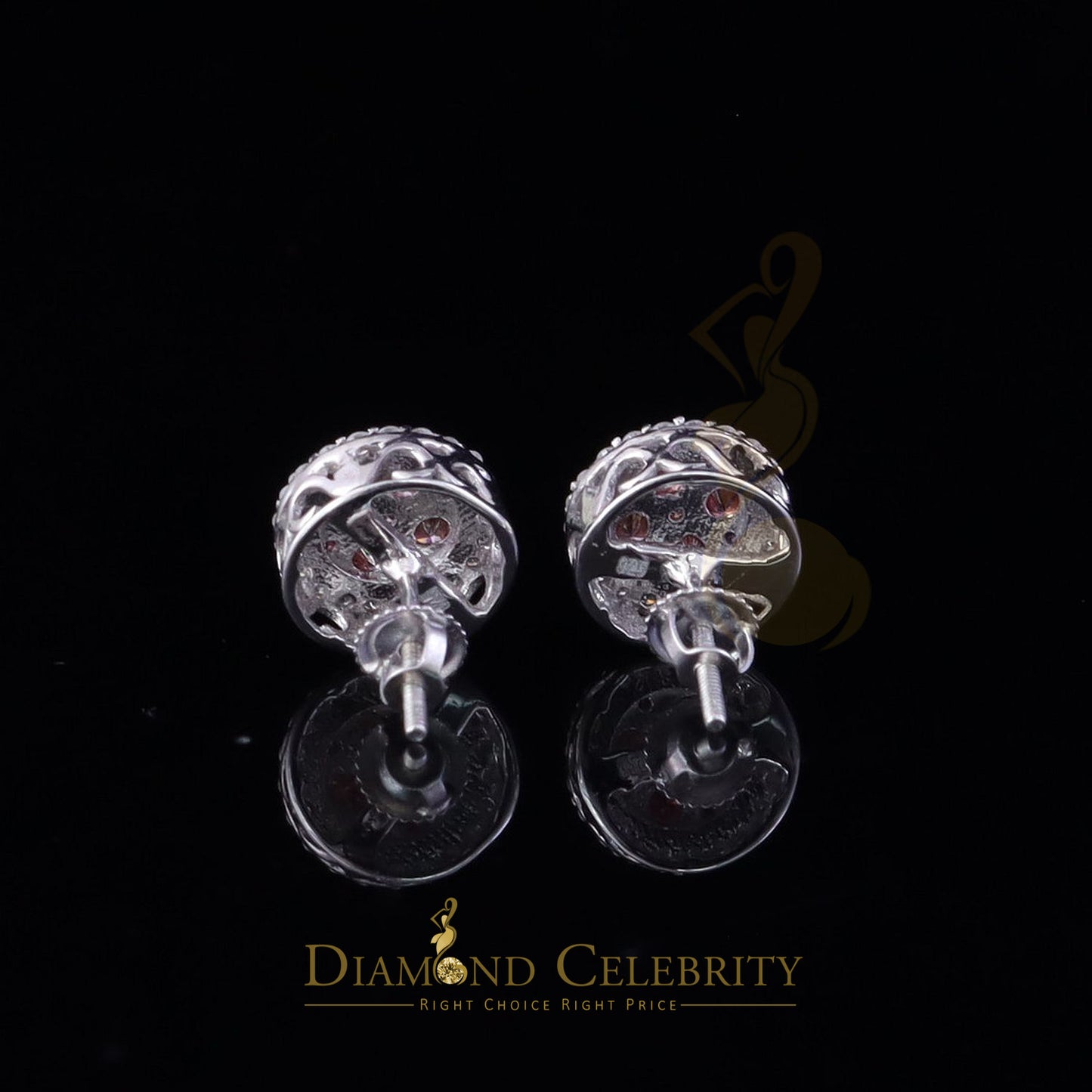 Diamondcelebritees Women's 925 Silver White 1.00ct VVS 'D' Pink Moissanite Round Stud Earrings
