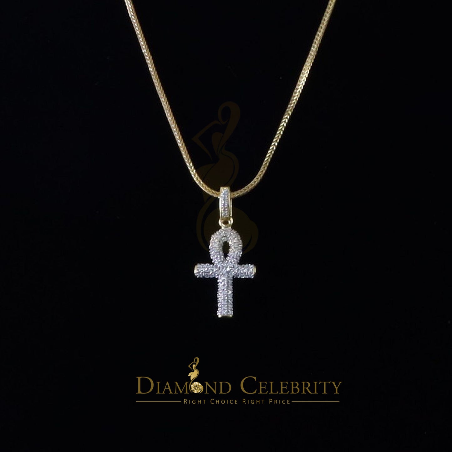 DiamondCelebritees Yellow 925 Mens ANKH Sterling Silver Shape Pendant with 0.82ct Cubic Zirconia