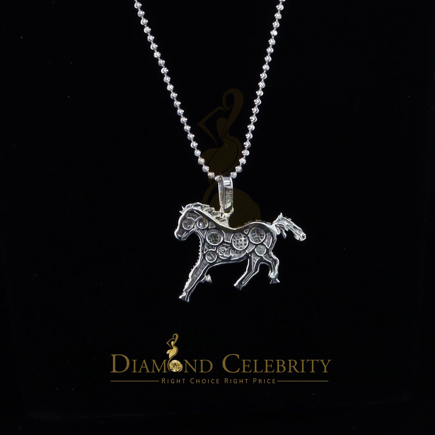 DiamondCelebritees Real 0.33ct Diamond 925 Sterling Silver HORSE White Charm Necklace Pendant