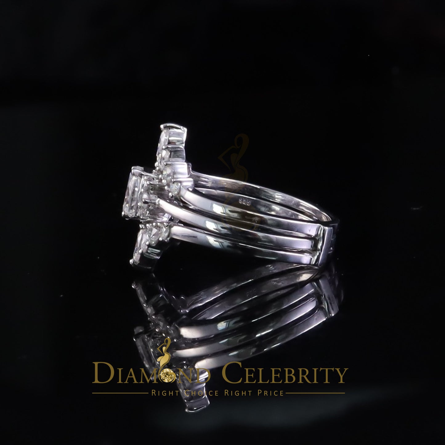 DiamondCelebritees 925 Silver White 1.25ct VVS D Oval Solitaire Moissanite Bridal Guard Rings SZ 7