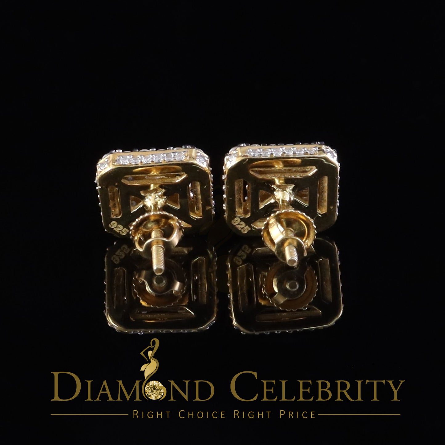 DiamondCelebritees 925 Yellow Silver 1.25ct VVS 'D' Moissanite Square Stud Earring Men's/Womens