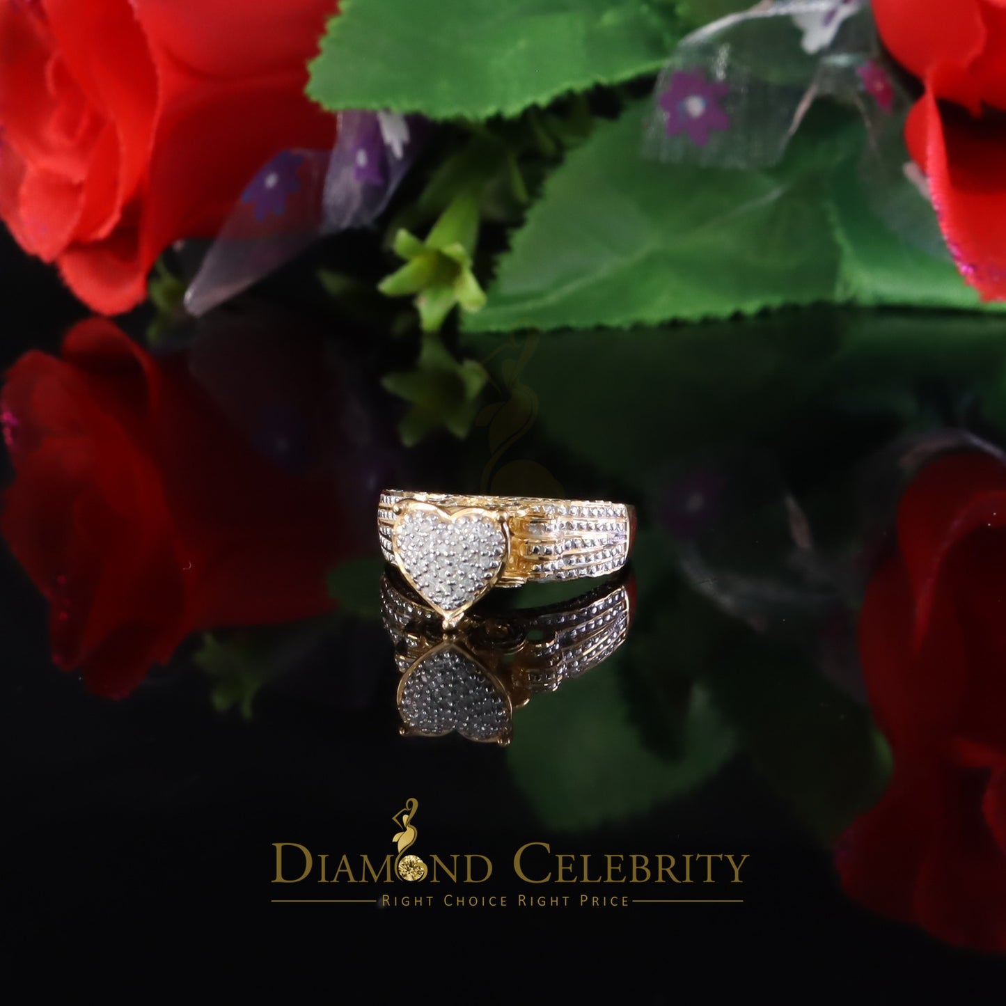 DiamondCelebritees 925 Yellow Sterling Silver Real Diamond 0.10ct Womens Engagement Heart Ring SZ 7