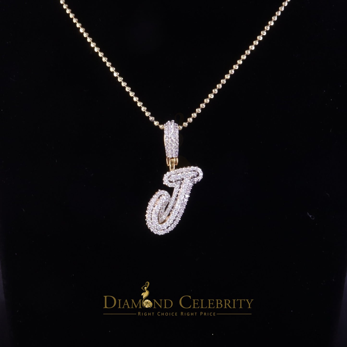 DiamondCelebritees Yellow Cursive 3D Alphabet Shape 925 Sterling Silver Cubic Zirconia Pendant